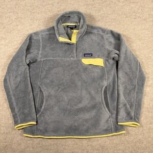 Patagonia Re-Tool Snap-T Fleece Pullover Womens Large Grey Yoke Yellow  Polartec